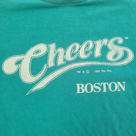 Vintage Single Stitch 90s Cheers Boston Mens Sz XL T Shirt Teal 1992 - Picture 2 of 9